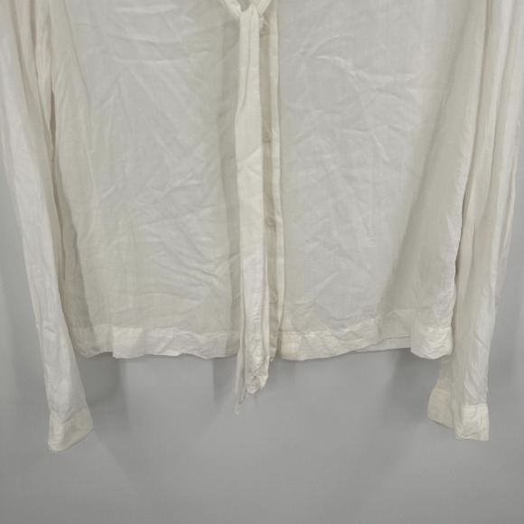 Cloth & Stone Blouse Top Womens Small White Long Sleeve Button Front Tie Neck - Picture 4 of 9